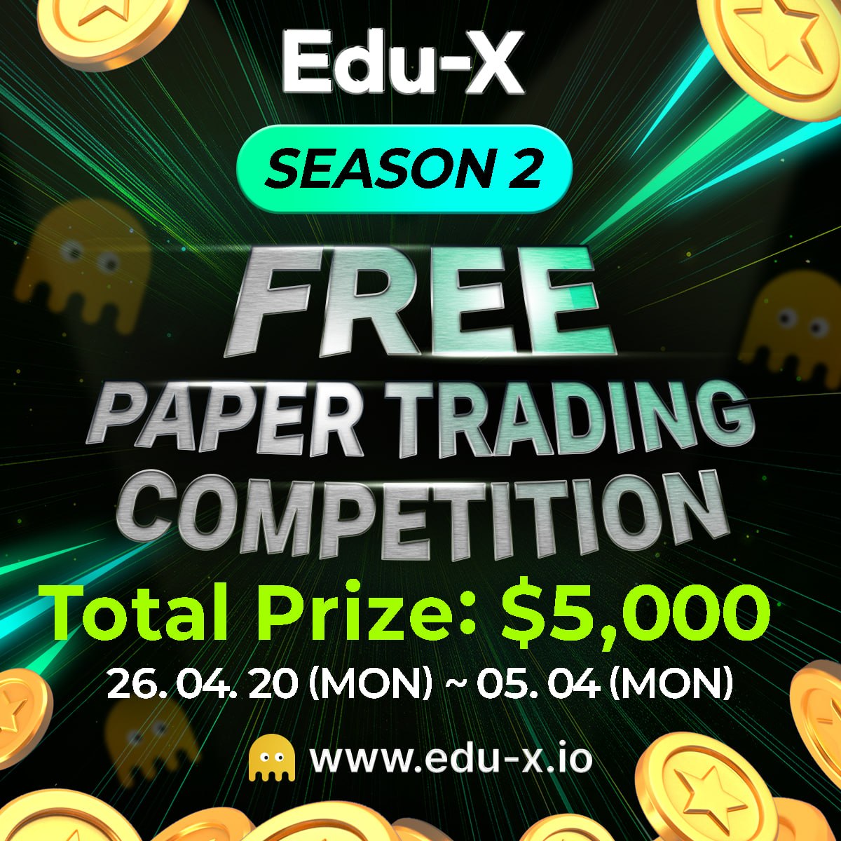 eduxtrading's tweet photo. 📊EduX (Edu-x) Free Trading Competition Season 2

🆓 The 2nd Paper Trading Competition on EduX, the free mock investment platform, is now starting!

🌐 Go to EduX : https://t.co/iqhhUD6fX7

💯 If you run out of funds, you can recharge once per day for free and try again!!

🔈 On April 20 at 12:00 PM(UTC +9), all members' assets and positions will be reset!!

🗓 Monday, April 20, 2026 12:00 PM ~ Monday, May 4 12:00 PM(UTC+9)

📊  rade with the free virtual assets provided by EduX during the 2-week event period. Prizes will be awarded to the top 20 participants ranked by the highest balance as of May 04, PM12:00 (UTC+9)

💵상금
🥇1st place : 2 BNB 
🥈2nd place : 1 BNB 
🥉3rd place : 0.5 BNB
🎖4th~10th place : 0.2
🎖11th~25th place : 0.1 BNB
🎖26th~50th place : 0.05 BNB

* Prize Payment : Paid out all at once on May 13
*BNB prizes will only be sent to Binance accounts with a registered EduX partner code.
* We recommend that top-ranked users prepare their Binance accounts in advance before the prize payment date.

* Check if your account is receiving partner benefits here (https://t.co/rNT2VIpDLa)

* Use the EduX partner code here (https://t.co/4JPPyDY8Sr)

* Learn how to use EduX in 1 minute (https://t.co/9TyjpGMw92)

For any questions or inquiries about using EduX, please feel free to contact our admin at any time.

EduX Admin : @eduxmanager