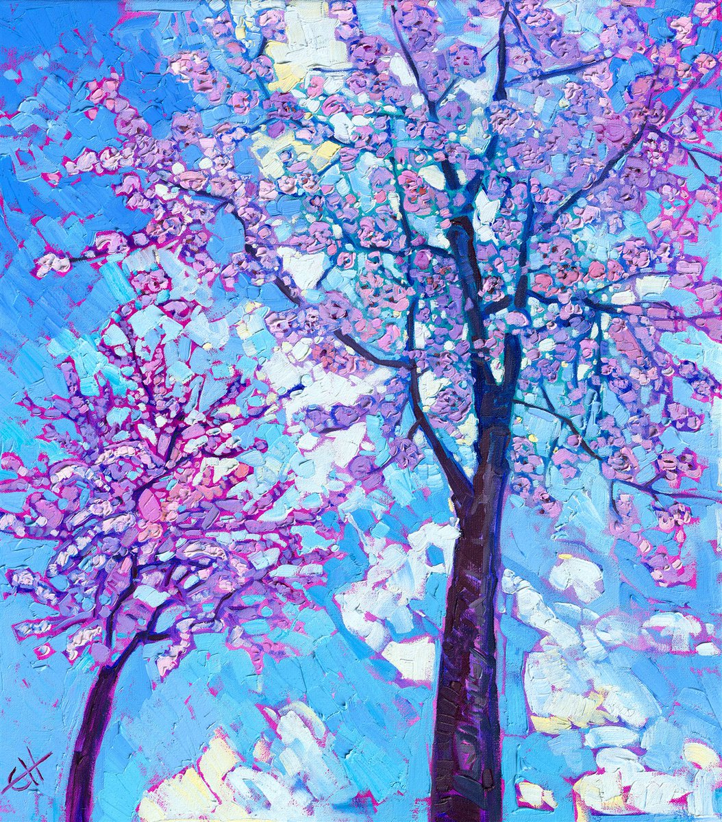 womensart1's tweet photo. 'Cherry Blossom' painting by contemporary U.S impressionist style painter Erin Hanson #WomensArt #TreeArtWeek 🌳 https://t.co/B6lOIYpmgg