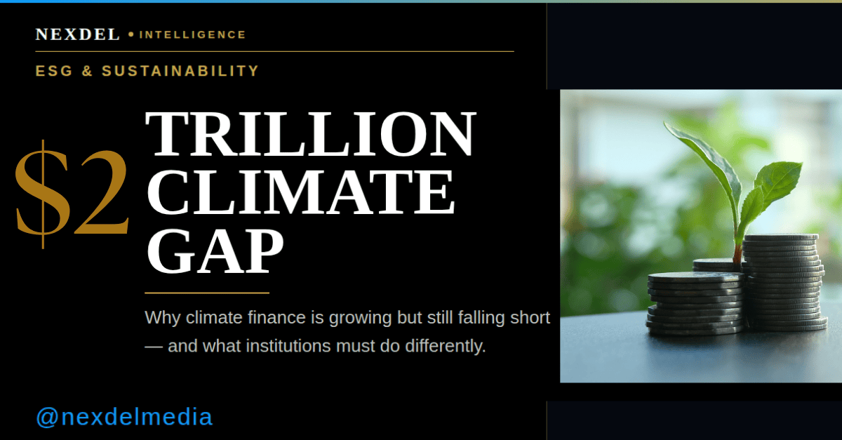nexdelmedia's tweet photo. What does $2 trillion in #climate finance actually mean?
Not enough. Not even close.
The adaptation gap: $187–359B annually (UNEP). Adaptation doesn't generate revenue streams. The regions carrying the most climate burden receive the least finance.
https://t.co/PFhRY9ILaZ https://t.co/Gi834A0RoR