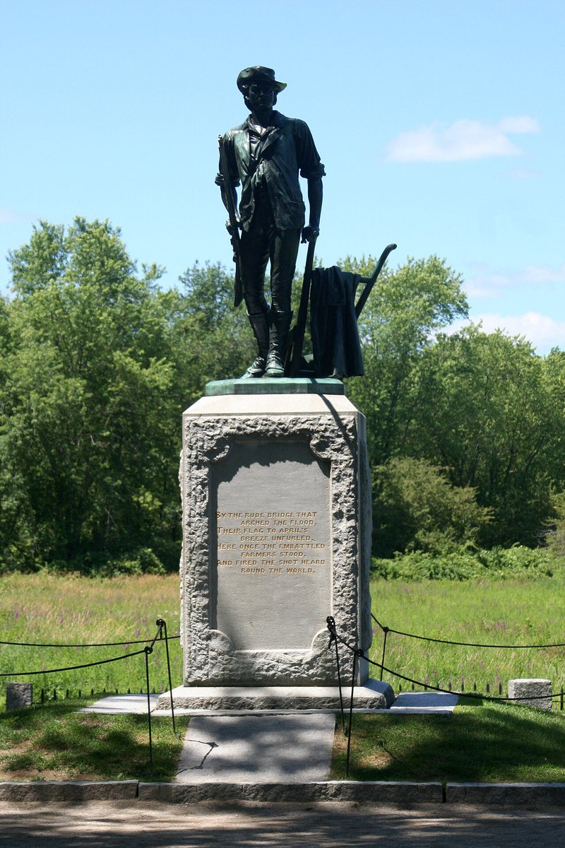 EchoesofWarYT's tweet photo. "The Minute Man" by Daniel Chester French at the North Bridge was meant to represent the typical provincial but was also inspired in large part by the story of Capt. Isaac Davis of Acton who died where the statue now stands. It is inscribed with verse from Ralph Waldo Emerson's "Concord Hymn".