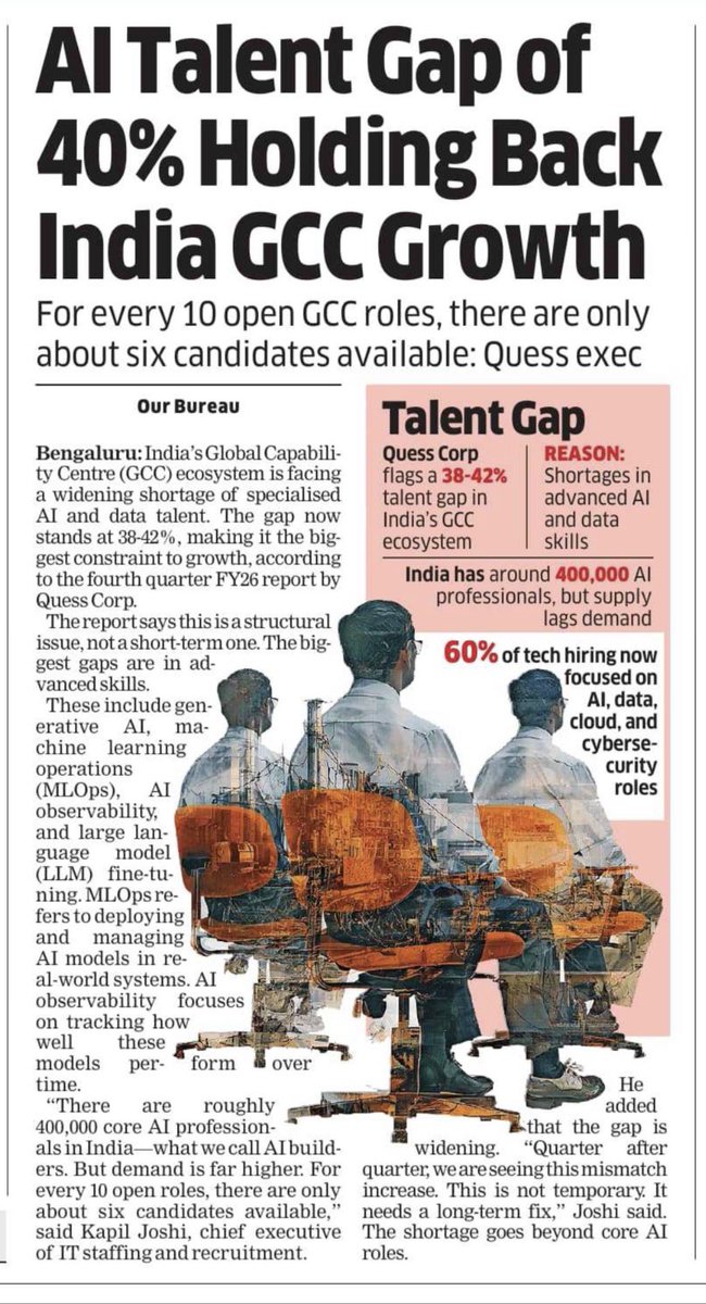 omahuja's tweet image. India’s AI talent gap is a massive opportunity—fueling upskilling, innovation &amp;amp; next-gen careers. With demand surging, the ecosystem is set for exponential growth and global leadership in AI &amp;amp; GCCs. The future is being built now.
#AI #IndiaTech #GCC #Talent #Innovation #Realty