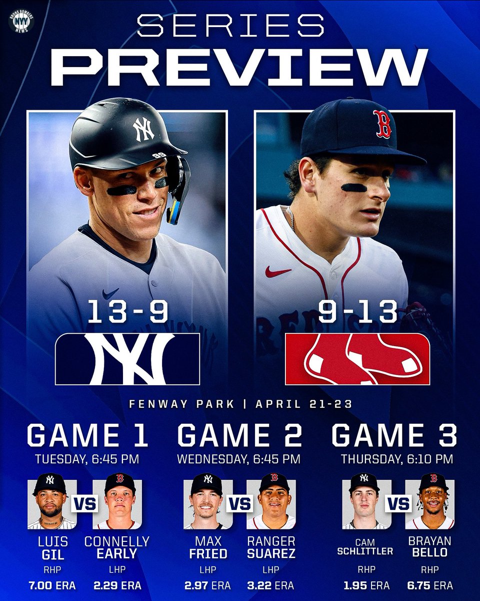 NewsBronx's tweet image. This is going to be fun! 👀 

The #Yankees and #RedSox kick off a three-game series tonight in Boston. 

How many games will New York take?