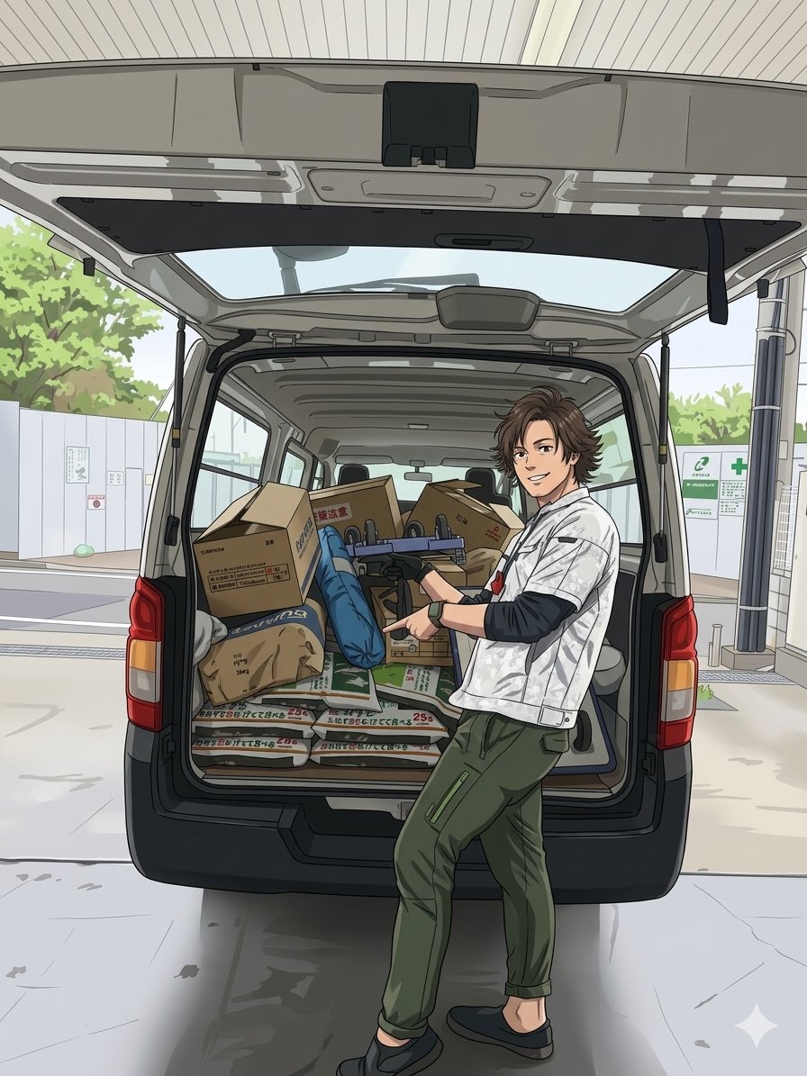 本日より配達員としてひたすら土だったり、土だったり、土ばっかり運んでます！

そんな時はworkmanの適当な作業が最適です。何しても気にならない！

#業者の作業着はやっぱりworkman