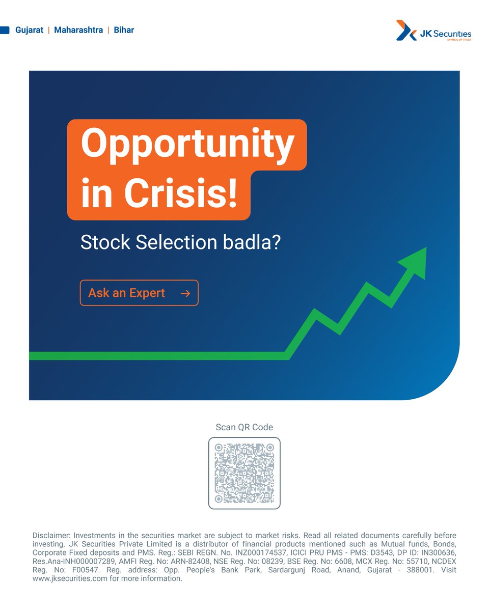 JKSecurities1's tweet image. Crisis creates opportunity!

#smartinvesting #marketopportunity #wealthmindset #stockmarketindia #investwisely