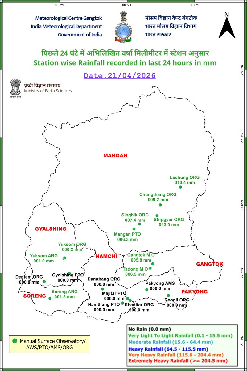 gangtokmet's tweet image. Stationwise Rainfall recorded in last 24 hours.
सिक्किम में पिछले 24 घंटों में दर्ज किया गया स्टेशन अनुसार वर्षा ।
#rain #sikkim #WeatherUpdate #mausam #Rainfall