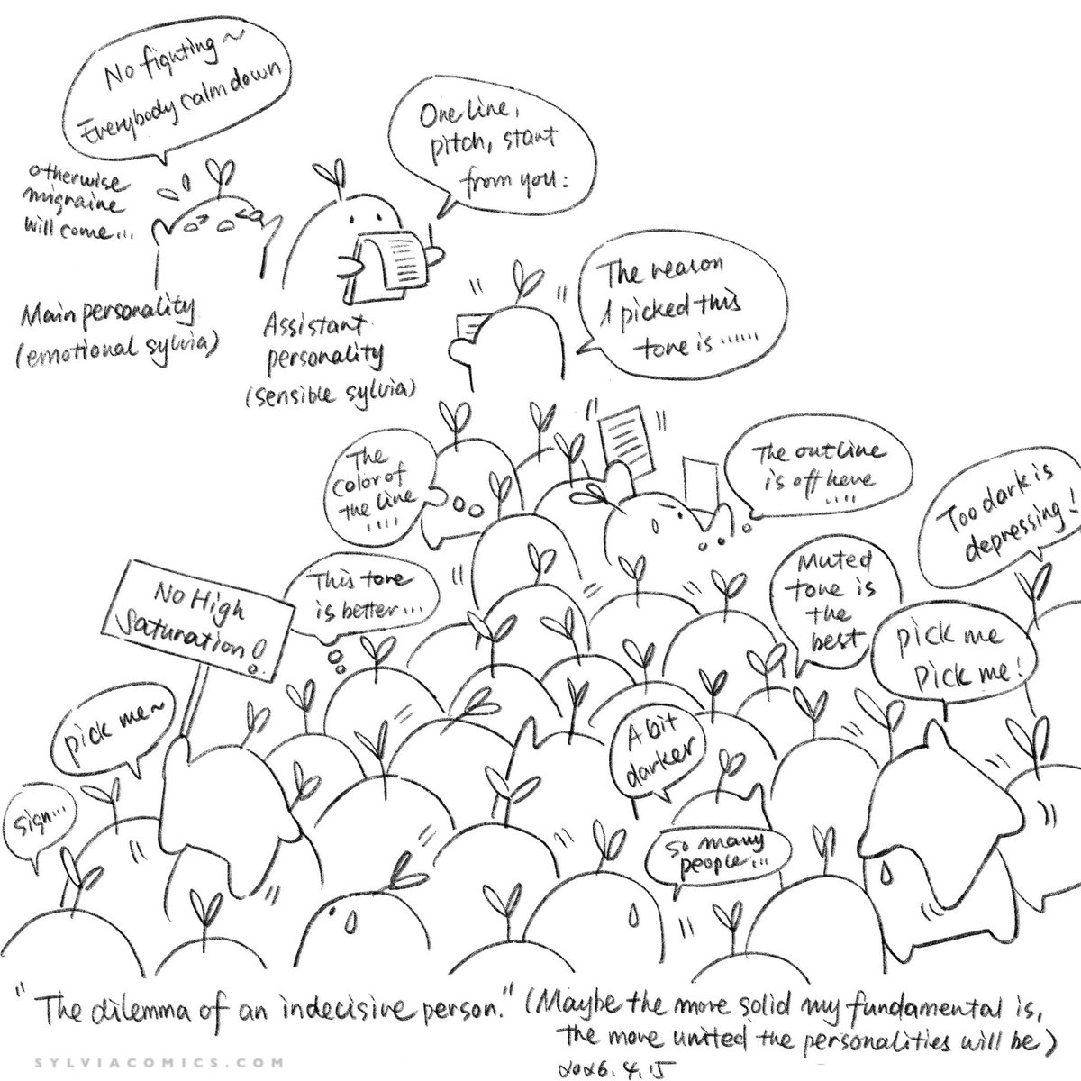 maybe_kizuna's tweet image. How indecisiveness triggers personality proliferation 🌱🥲
#comic #creation #indecisive #drawing #daily