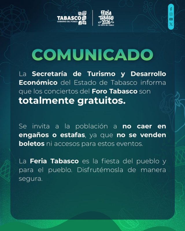 ReporteTab's tweet photo. Alerta Turismo por posibles fraudes en la #FeriaTabasco. Foro Tabasco es gratis y no se venden boletos, asegura

#RT #Tabasco https://t.co/3jaMk9C2kP