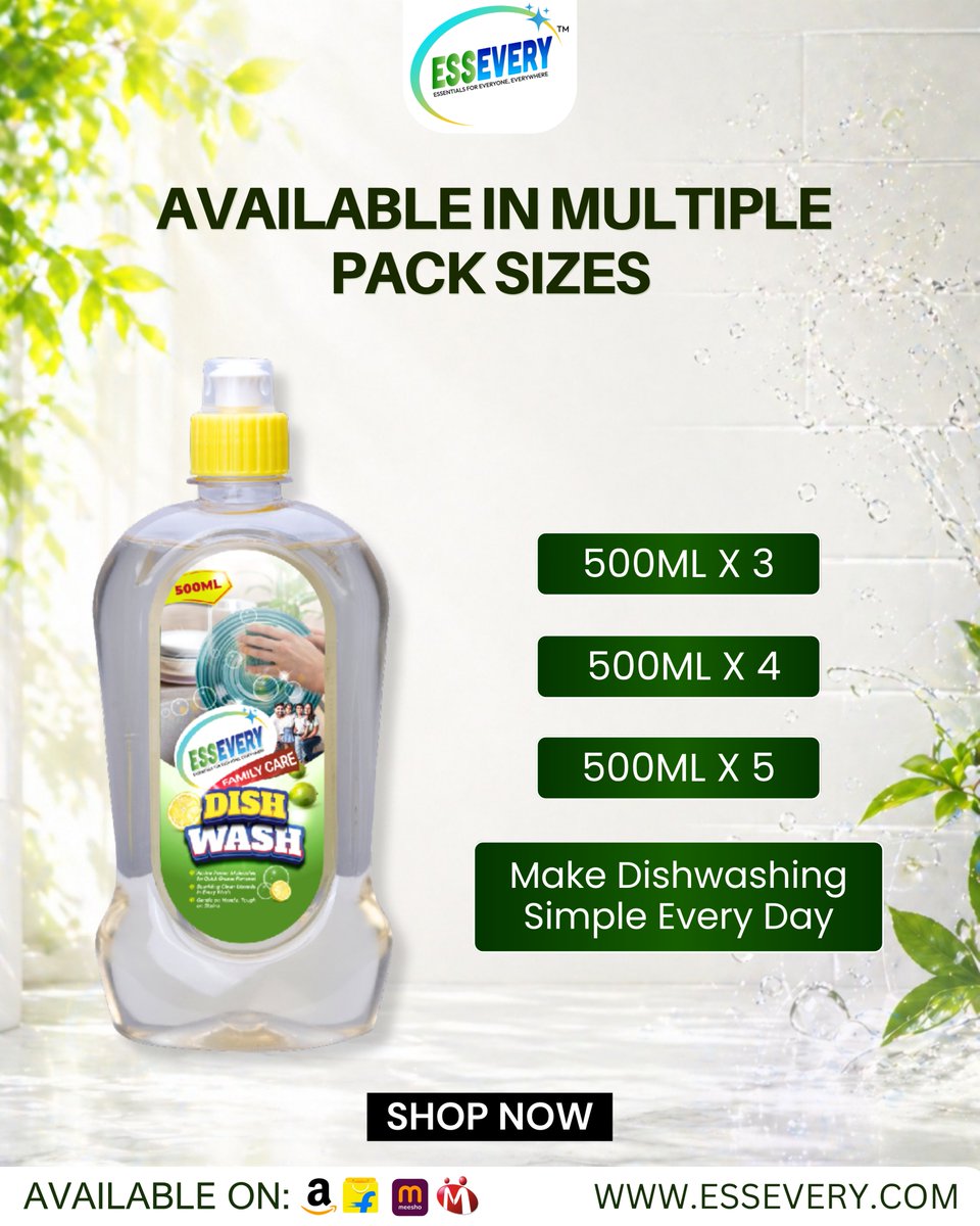 EssEvery's tweet image. Greasy dishes after every meal? 

Try EssEvery Dish Wash — tough on grease and perfect for everyday cleaning.

#EssEvery #dishwash #kitchencleaning #greasefree #homecare