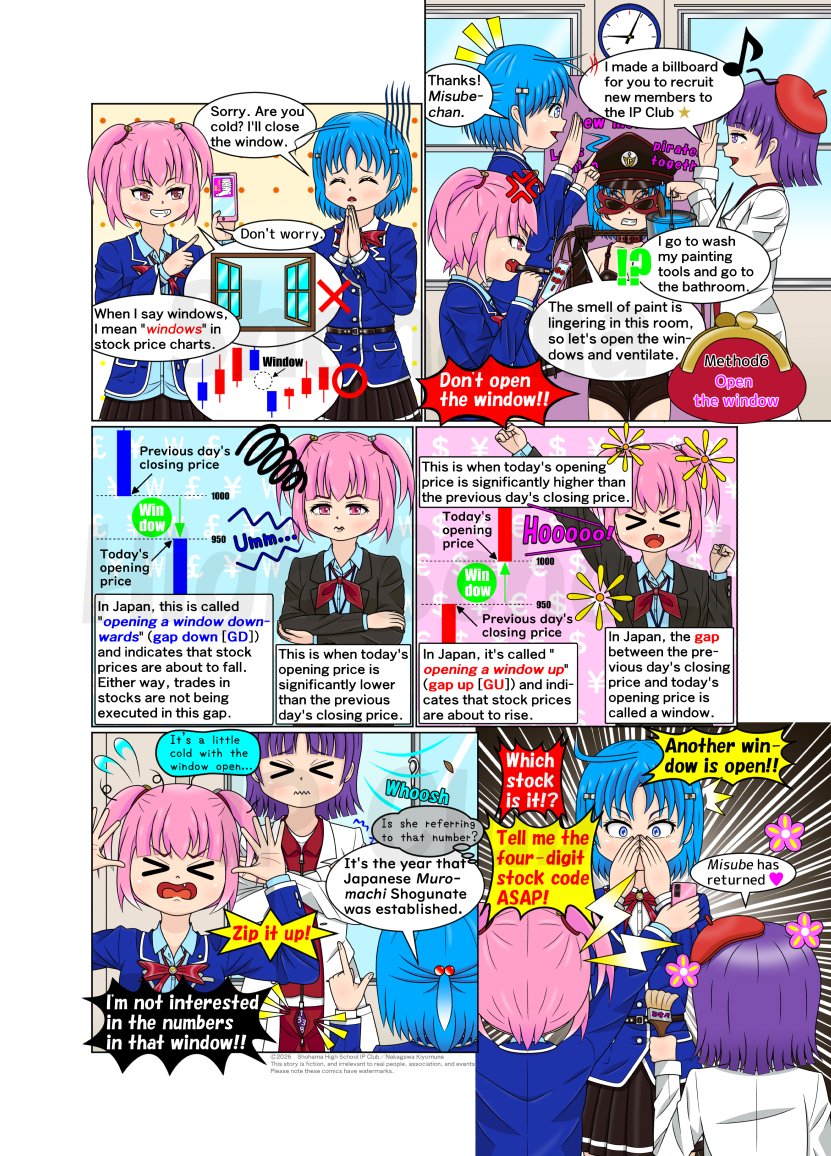 Shohama_IPclub's tweet image. 「紅理科の錬金術６：窓を開ける」の英語版を描きました（shohama-ipclub.sblo.jp）😆女子高生投資家の活躍を英語でもお楽しみいただければ幸いです。今日の日経平均終値はあっさり６万円を割り込みましたが、皆さん明日はゆっくり休んで木曜日に備えましょう😅#manga #comics #anime #English #英語