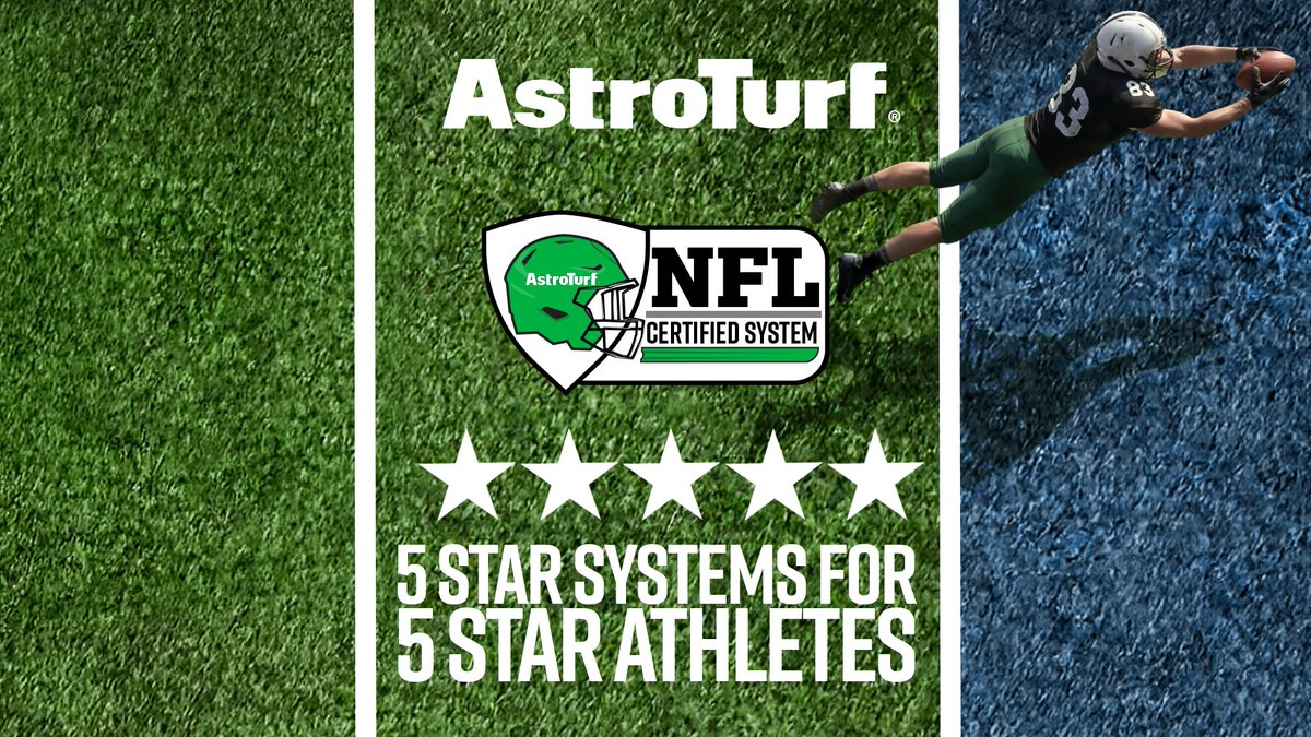 AstroTurfUSA's tweet photo. Our 5 Star systems are designed for 5 Star Athletes. 

The AstroTurf 3D Series and Rhino Series are officially certified or use in NFL stadiums. We focus on providing a steady surface and solid footing in a sport where the field is as crucial as the players. With our commitment to using more fibers and less fill, along with our innovative Rootzone technology, we create a playing surface that plays like natural grass.

to learn more visit : https://t.co/AUi20zEkvP
