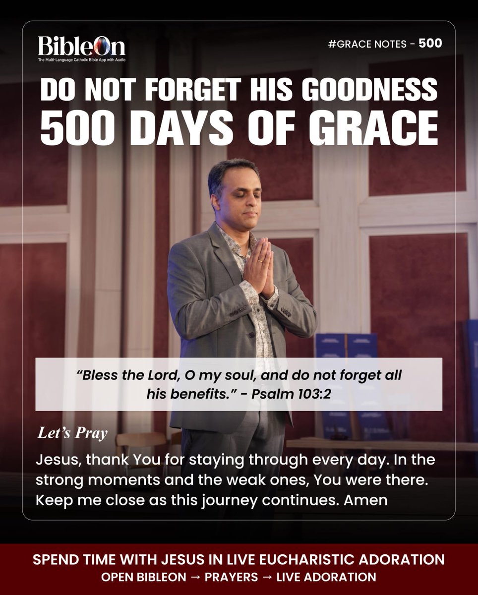 bibleon_app's tweet image. Do not forget all His benefits. Psalm 103:2

#GraceNotes #CatholicFaith #JesusChrist #Jesus #500GraceNotes #Catholiclife #CatholicMotivation #BibleOn