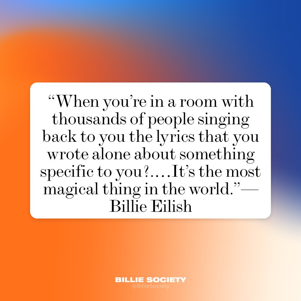 Billie shares the magical feeling of fans singing back her lyrics to her with <a href="/ELLEmagazine/">ELLE Magazine (US)</a>
