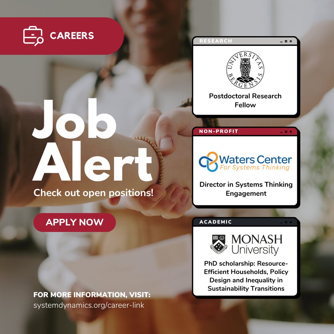 systemdynamics_'s tweet image. 💼 APPLY NOW! Explore exciting hiring opportunities and collaborations in System Dynamics and systems thinking on our Career Link. 👩🏽‍💻🧑🏼‍💻👨🏾‍💻

🔗 Career Link: ow.ly/JUqw50YPHq0

#SystemDynamics #systemsthinking #jobalert