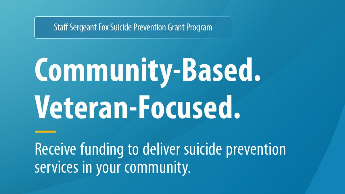 DeptVetAffairs's tweet image. This grant supports non-clinical, peer-led, and community-based suicide prevention services for #Veterans and their families.

Learn more about the grant eligibility and how to apply: MentalHealth.VA.gov/ssgfox-grants.