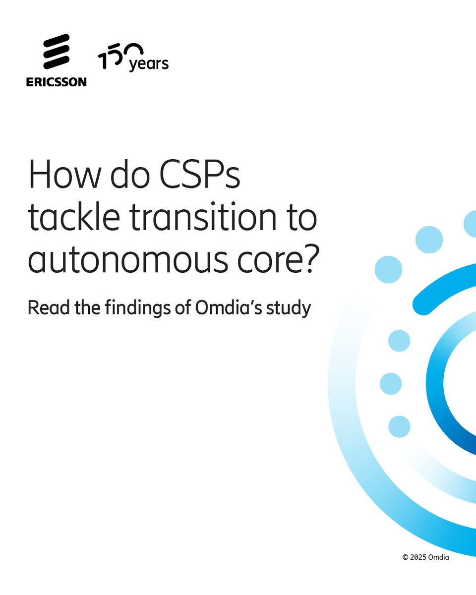 ericsson's tweet image. Is your core network ready for what's coming? 5G, cloud and AI are raising the bar, but complex, mixed networks can’t keep up manually.

CSPs are moving to autonomous networks.

👉 Get the findings from@OmdiaHQ's research on the how:  m.eric.sn/XzN050YQULC

#5GSA #Connectivity