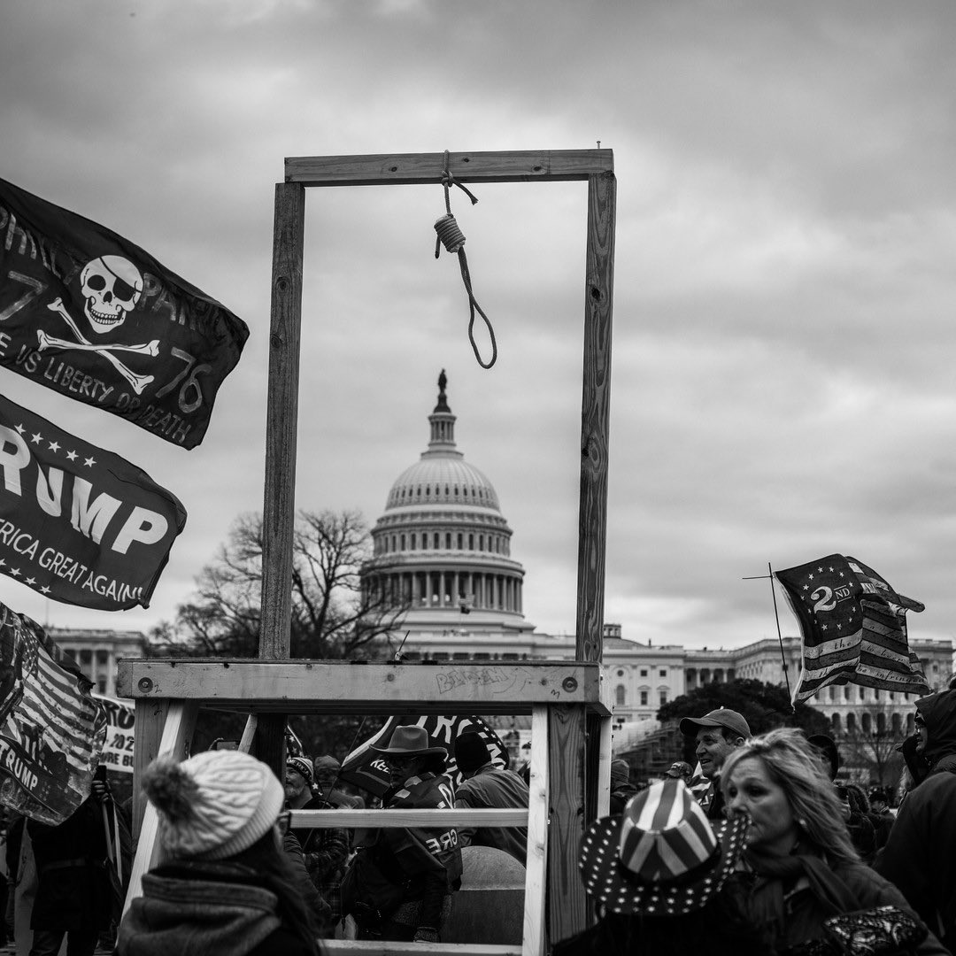NotAvgLiberal's tweet image. The same assholes who erected the gallows on the January 6th attack on the Capitol,

With the intention of hanging Mike Pence and Nancy Pelosi….

Want us to tone down the violent rhetoric.

Let that sink in.