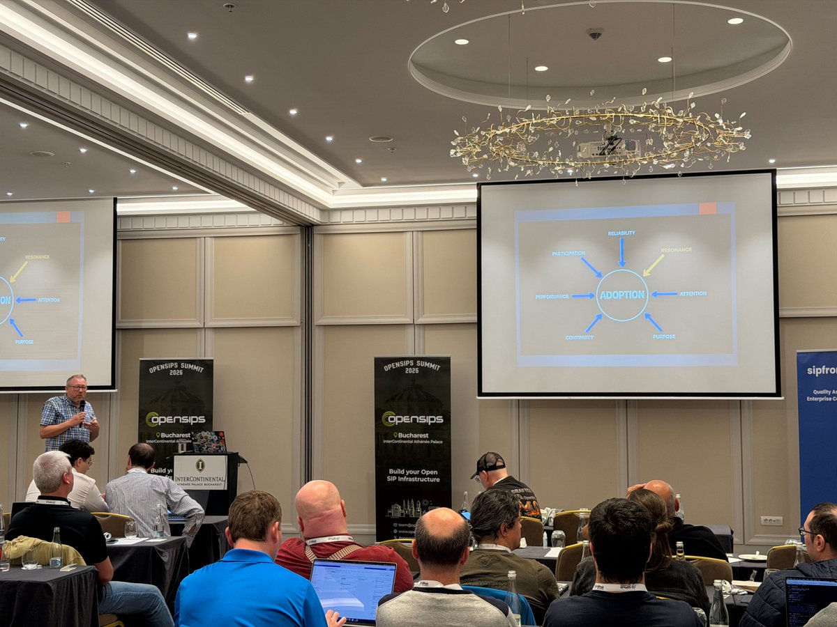 opensips's tweet image. #OpenSIPSSummit 2026, Day #1
David Duffett - Let The Geek Speak
The 7 Vectors of Adoption 
#sip #rtc #voip #telecom #opensource