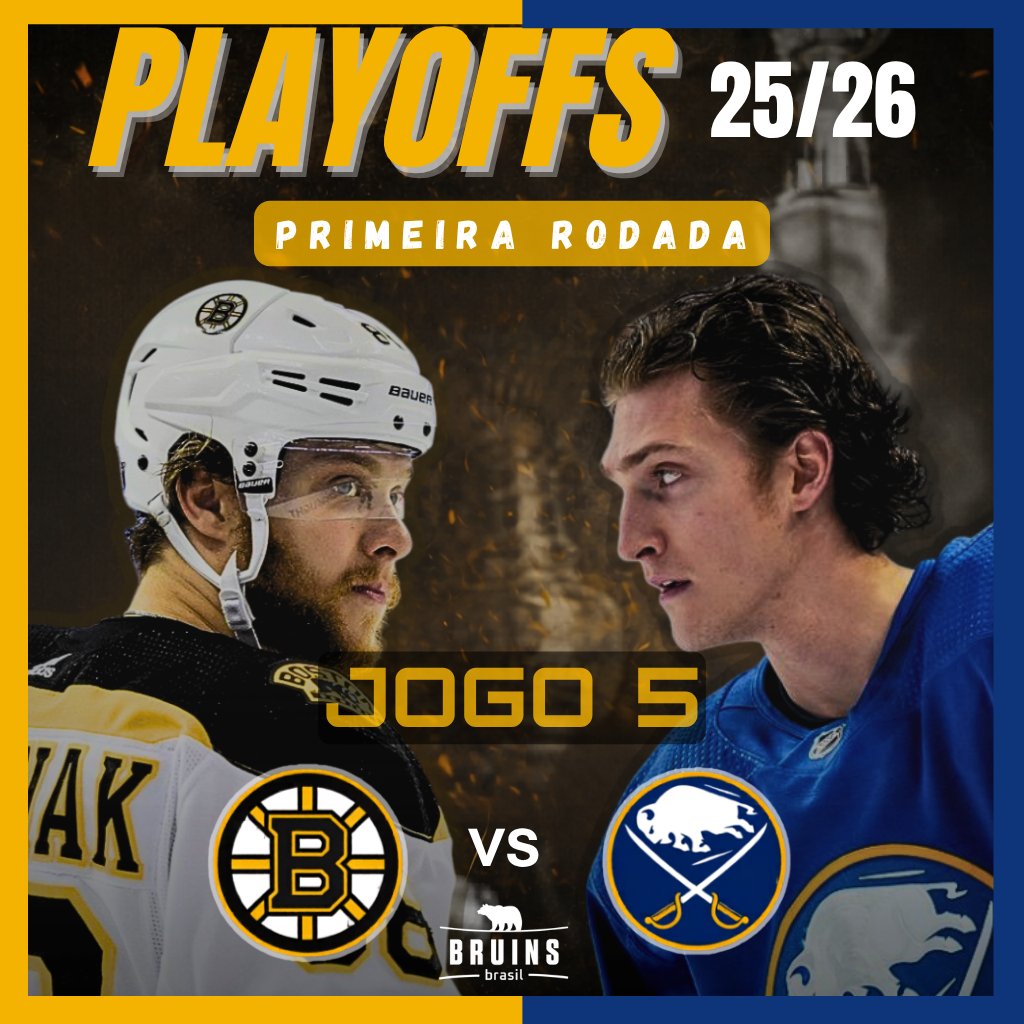 HOJE É DIA DE #NHLBruins             

🐻 1ª Rodada | Jogo 5
➡ Playoffs 2025-26
🆚 <a href="/Sabres_br/">Buffalo Sabres Brasil</a> 
⏰ 20:30 (BRT) 
🏙️ TD Garden 
📺 Disney Plus Premium