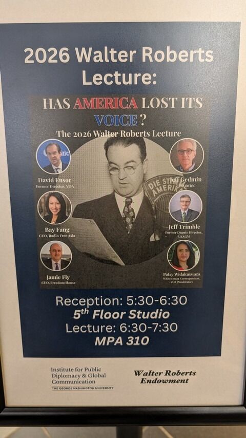 savevoanow's tweet photo. Has America lost its voice? No. Despite efforts to dismantle Voice of America and sister networks, we’re still fighting to serve 427M weekly worldwide. Leaders, including David Ensor, reaffirmed this mission at GWU.
Support vulnerable journalists: https://t.co/UicpMpVlQr #SaveVOA https://t.co/XK6EkbrKX7