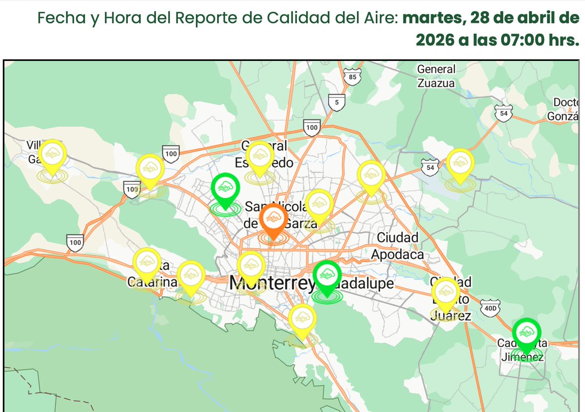 MauroMoralesMtz's tweet image. Temperaturas elevadas desde el inicio de este martes, 25˚ a 26˚ en #Monterrey y su zona metropolitana. #Mala calidad del aire en #Universidad, 11 estaciones tienen #Aceptable y 3 marcan #Buena. Hoy se espera una máxima de 34˚ a 36˚ con sensacion de 39˚. Día muy #Bochornoso.