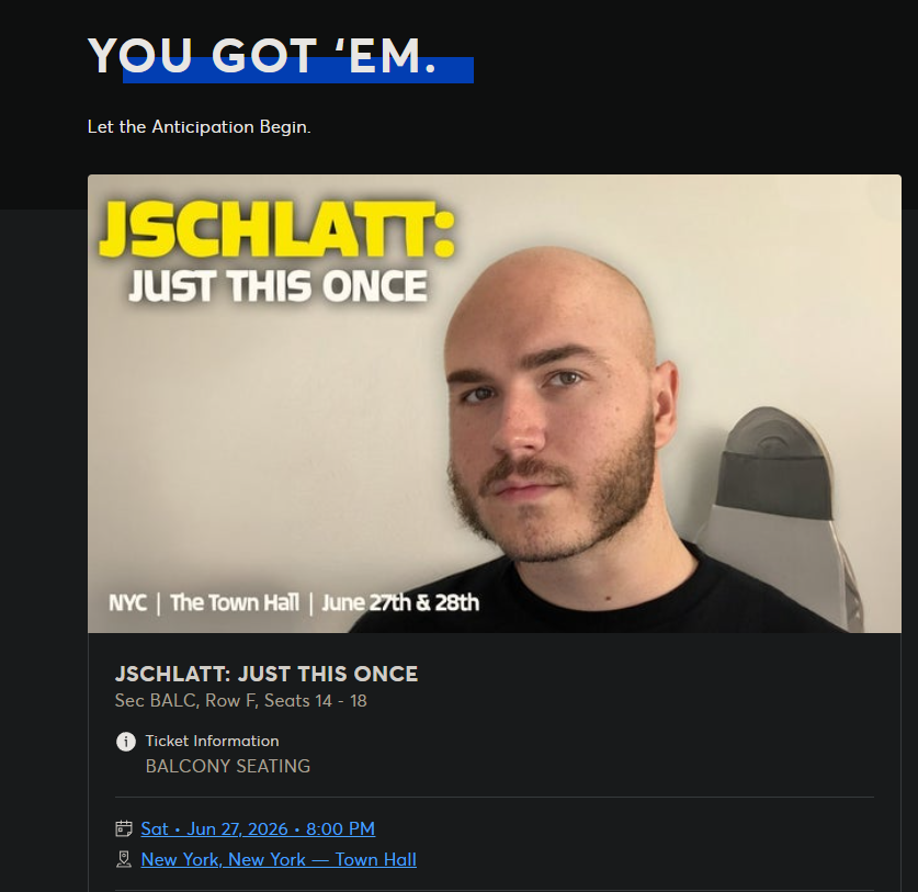 digicait's tweet photo. The concept of a you got em let the anticipation begin ticketmaster screenshot for jschlatt https://t.co/AqvNFvLsSz