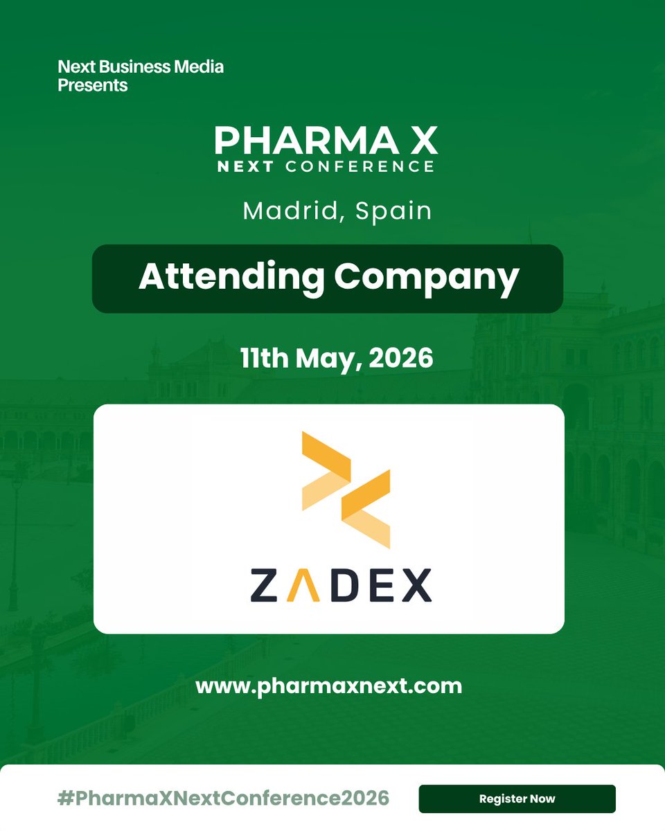 pharmaxnextcon's tweet image. 📢 Attending Company Announcement

We are pleased to welcome ZADEX as an Attending Company at @pharmaxnextcon 2026.

📍 Venue: NH Ventas, Madrid, Spain
📅 Date: 11th May 2026

 #PharmaInnovation #AIinPharma #DigitalTransformation #LifeSciences #HealthcareInnovation #Biotech