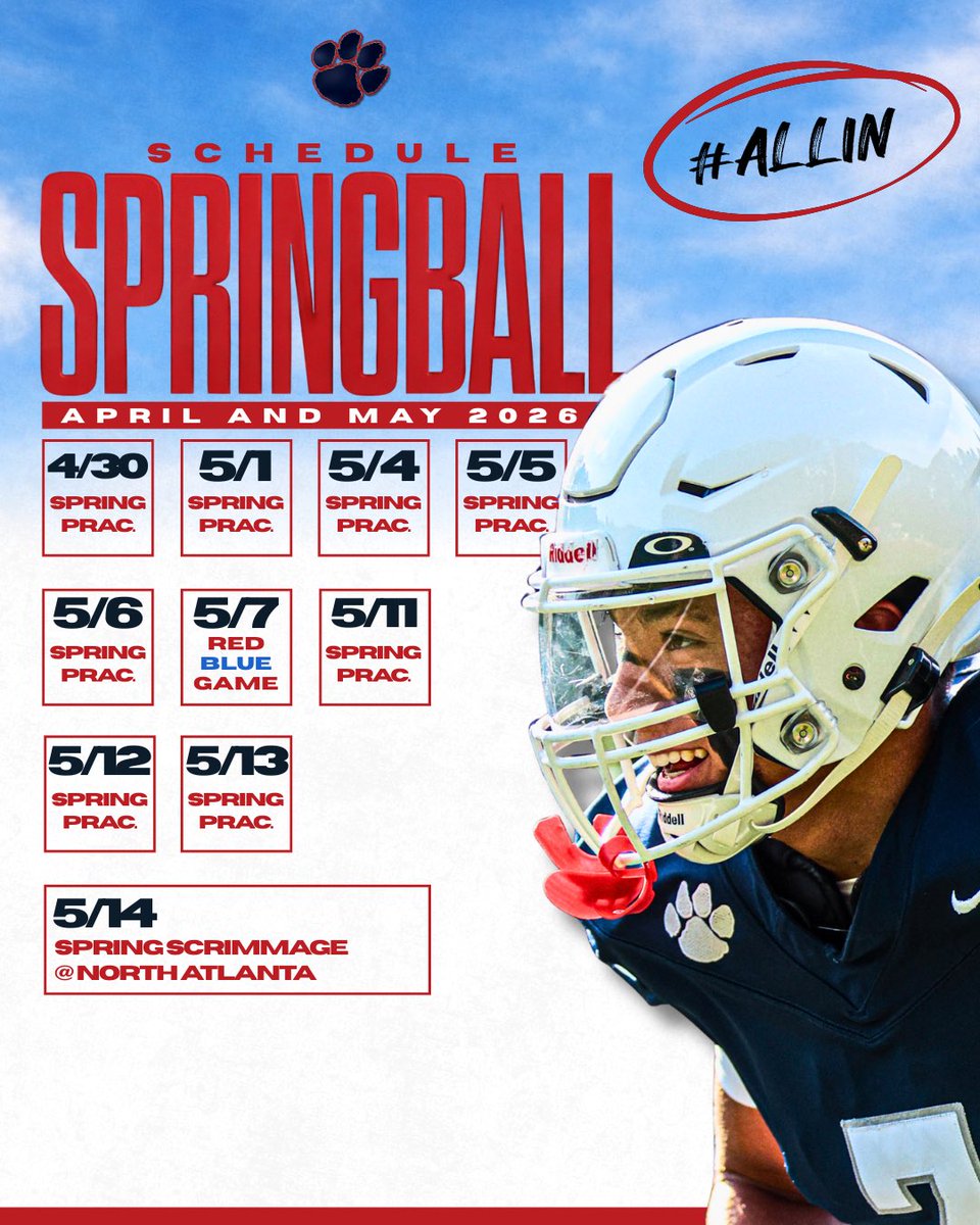 CoachSchmitzDHS's tweet photo. Spring Ball starts Thursday! Coaches come by Dunwoody to check us out - we got some ‘Cats! @DCSDAthletics @DunHSFootball @RecruitGeorgia @DekalbRecruits https://t.co/E1iuYjdUVs