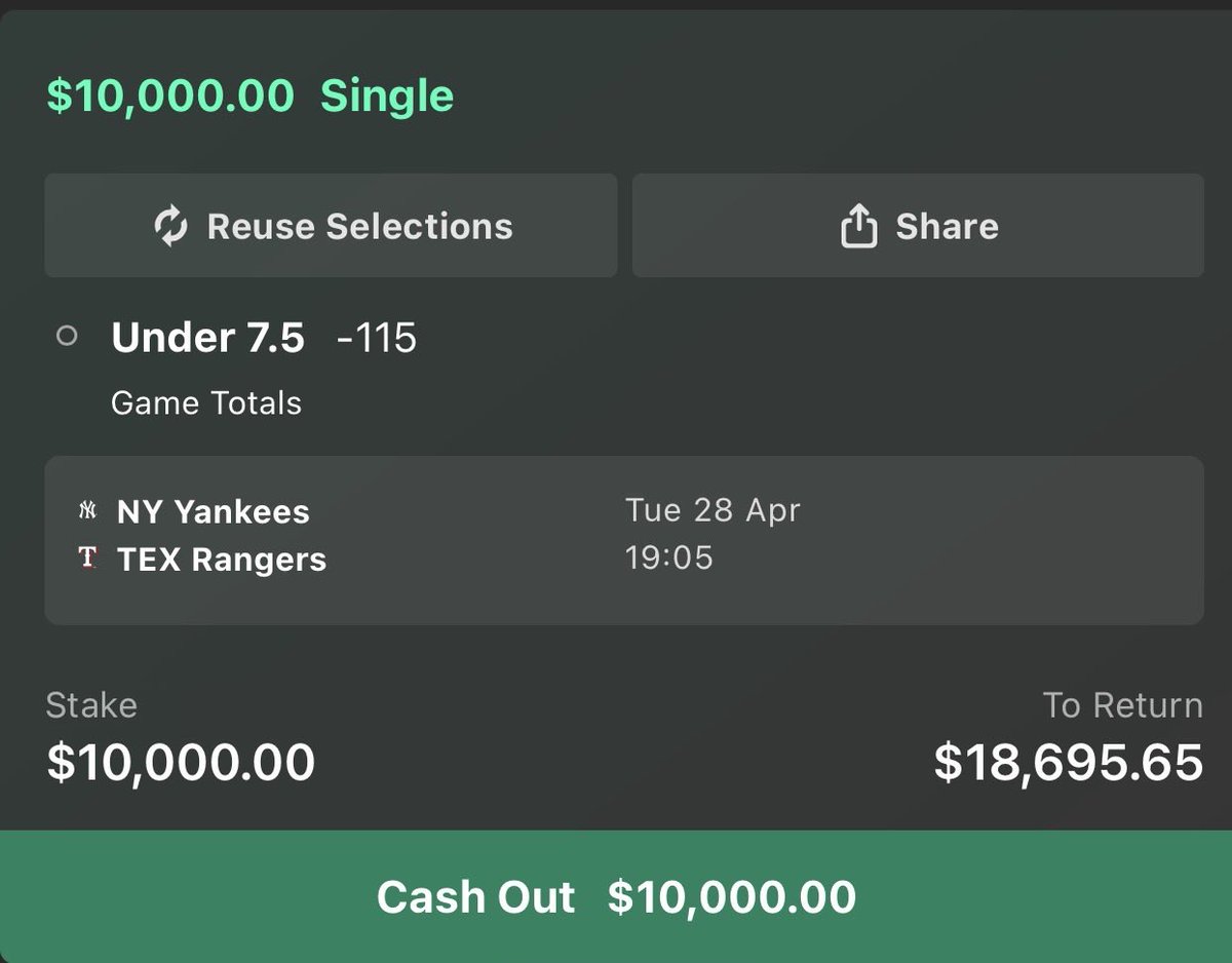 Ladyparlay_'s tweet image. Today’s MLB Plays⚾️

Astros - Orioles Over 9 $20k

Rays - Guardians Under 7.5 $10k

Yankees - Rangers Under 7.5 $10k

Let’s Get This!🍀

#NBA #DFS #DraftKings #nfl #MLB #CSGO #kbo #fanduel #prizepicks #tennis #GamblingTwiiter #CollegeBasketball #CollegeFootball #highschool