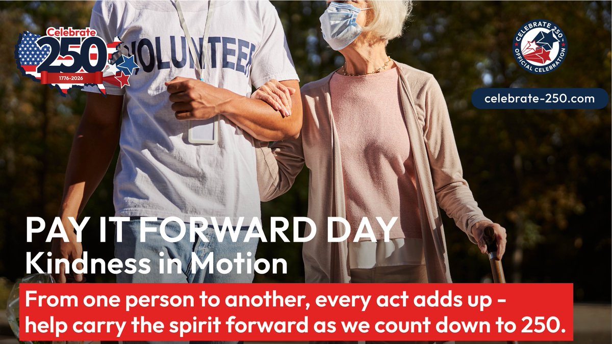 celebrate_250's tweet image. 💙 Pay It Forward

Small acts = big impact.

67 days to America’s 250th 🇺🇸—let’s give back and lift others up.

💬 How will you pay it forward today?

🛍️ celebrate-250.com | amazon.com/celebrate250
#PayItForward #USA250 #CountdownTo250
