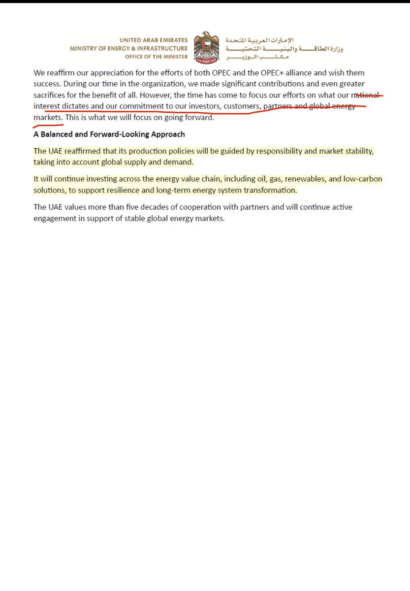 Gorgoncap's tweet photo. Well let’s find where the UAE’s national interests and those of its investors, partners, and customers diverge from those of OPEC’s. Then we’ll know if this is the first domino, or a simple carve out. https://t.co/SQUp4pNnZA