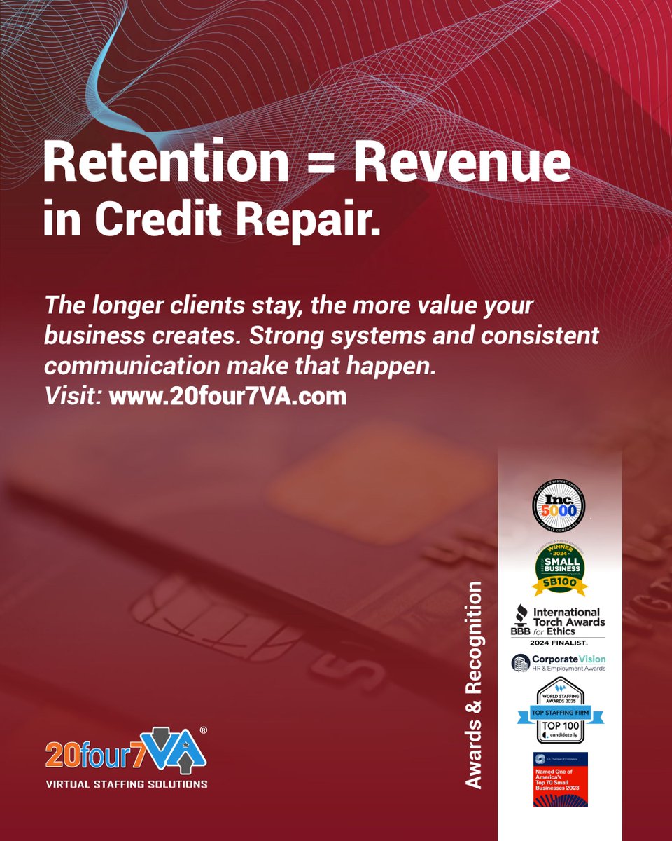 20four7VA's tweet image. In credit repair, retention is revenue.
Stronger systems and consistent communication keep clients longer, and your revenue more predictable.
👉 Visit: 20four7va.com to build a backend that protects your growth.

#CreditRepair #DisputeManagement #FinancialSupport