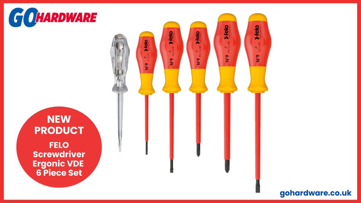 Go_Hardware_'s tweet photo. We’ve just added a premium essential to our range: The #Felo Ergonic VDE SL/PH 6 Piece #Screwdriver Set, built for professionals who value safety, comfort, and performance. Made in Germany, this high-quality set is fully VDE certified and ideal for electrical work. https://t.co/VZjqSqaPa3