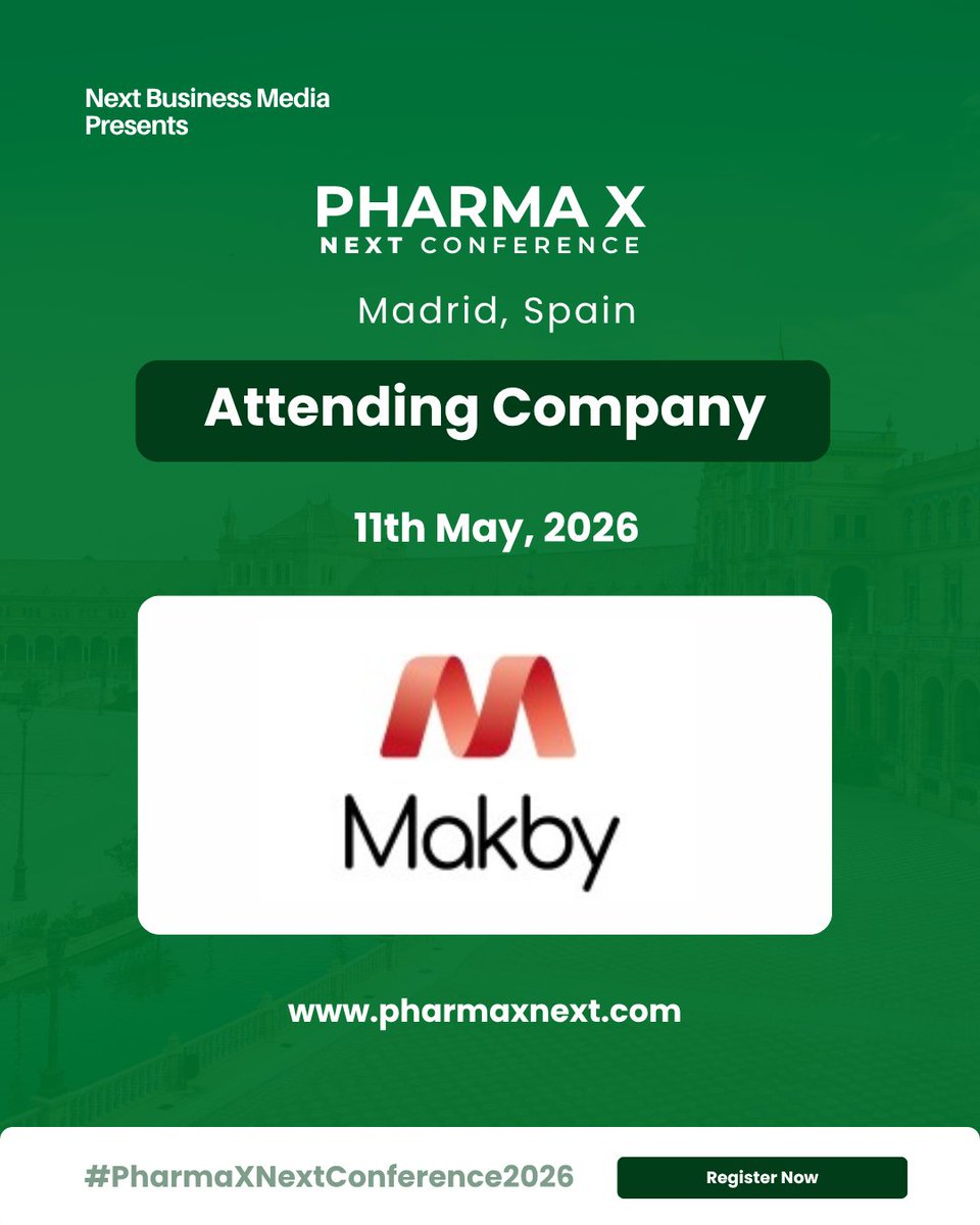 pharmaxnextcon's tweet image. 📢Attending Company Announcement

We are pleased to welcome Makby as an Attending Company at @pharmaxnextcon 2026.

📍Venue: NH Ventas, Madrid, Spain
📅Date: 11th May 2026

#PharmaInnovation #AIinPharma #Biotech #MedicalDevices #HealthcareInnovation #DigitalHealth #FutureOfPharma