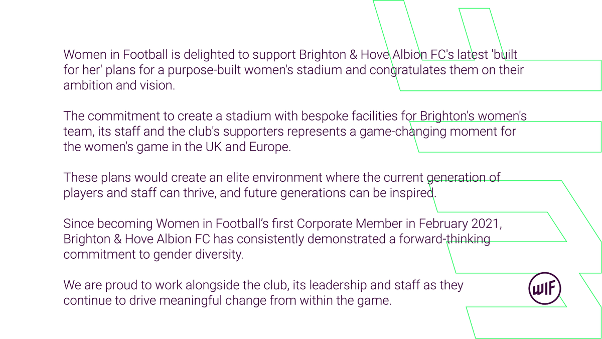 WomeninFootball's tweet photo. A huge step forward for women's football as our Club Member @OfficialBHAFC and @BHAFCWomen announce plans for a new, purpose-built women's stadium – the first of its kind in Europe. 🏟️ #WomeninFootball https://t.co/ekKXqOu8hF