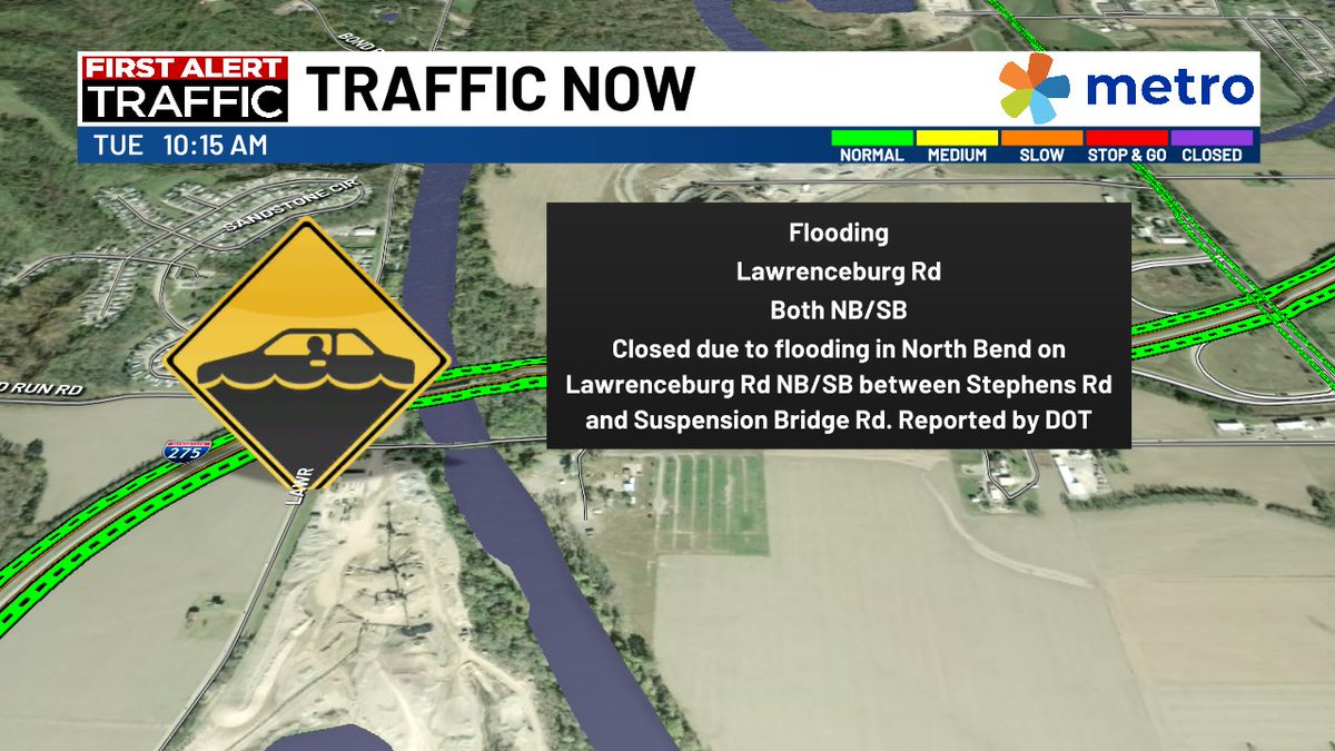 StefDFOX19Now's tweet photo. ALERT! Flooding happening now along Lawrenceburg Road. Never try to drive through high water! @FOX19 #TheTrafficGuy #FirstAlertTraffic https://t.co/9rx6at9VA1
