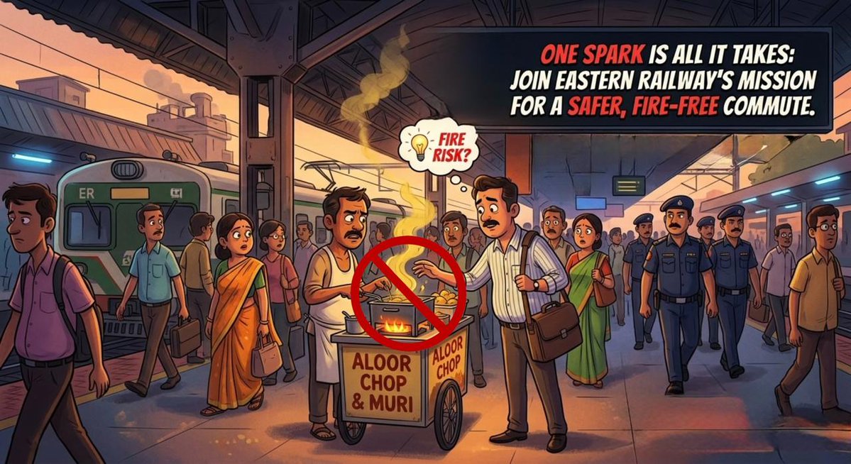 EasternRailway's tweet image. Don’t let a snack turn into a spark. Keep our stations fire-free.
#EasternRailway #FireFreeCommute #SafetyFirst #PassengerAwareness #SafeJourney