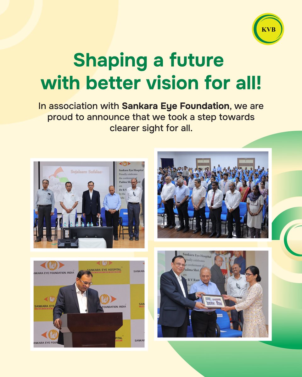 KarurVysyaBank_'s tweet photo. Growth means more when it creates real change. We are proud to have collaborated with Sankara eye foundation towards bringing clearer vision and brighter possibilities to many!
#KVB #KarurVysyaBank #SmartWayToBank #CSR https://t.co/aNztTeT6es