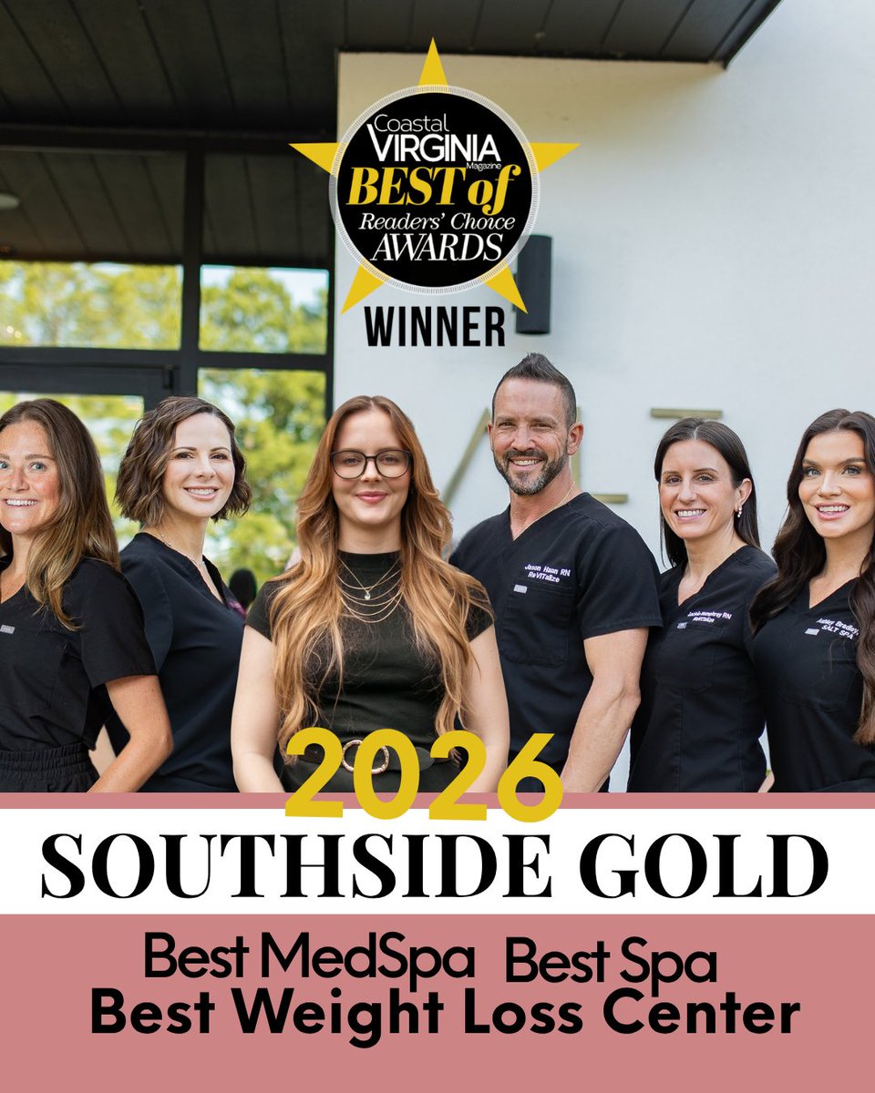 vbsaltspa's tweet image. Triple win! 🏆 Salt Spa is the 2026 Southside GOLD Winner for Best MedSpa, Spa &amp;amp; Weight Loss Center by CoVa Magazine.

Thank you, Virginia Beach 💕 #BestOfCoVa #MedSpa #WellnessConnection2026