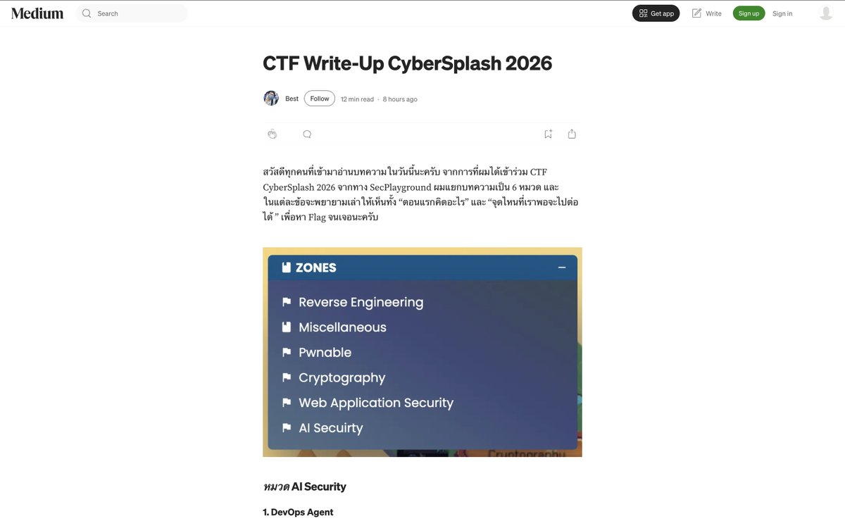 secplayground's tweet photo. Shoutout to Best for the awesome #Cybersplash2026 write-up! 🏆✍️

🔗: https://t.co/LUNMeqxWpS

--
Sponsored by
💛 SecureD

#CTF #SECPlaygroundCybersplash2026 https://t.co/OEU2Fnus5b
