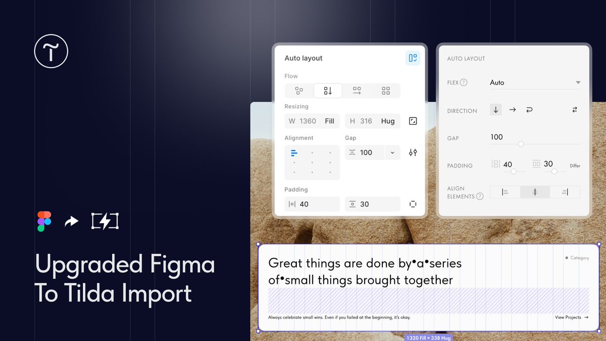 TildaPublishing's tweet photo. ⚡ Upgraded Figma To Tilda Import

Now when you import a layout from Figma into Zero Block, all design properties are preserved: Layer hierarchy and nesting, Auto Layout settings, text gradients, background images from groups and frames, etc. https://t.co/wQgzQIiav6