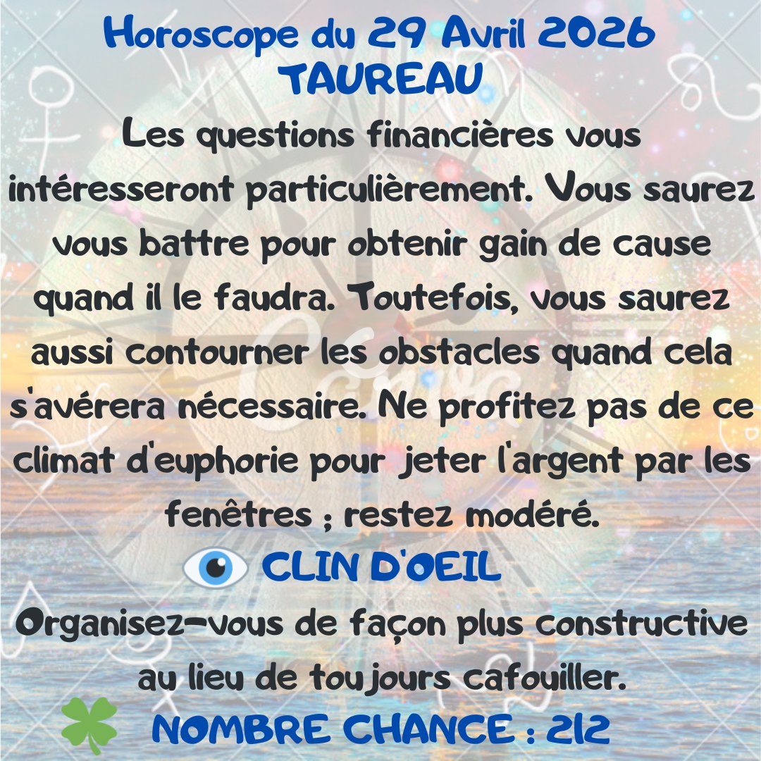 feespirituelle's tweet image. Votre horoscope pour ce mercredi 29 Avril 2026.
#TAUREAU #CAPRICORNE #BALANCE #poisson
🔮 lafeespirituelle.fr🔮