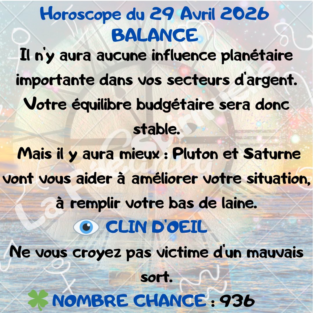 feespirituelle's tweet image. Votre horoscope pour ce mercredi 29 Avril 2026.
#TAUREAU #CAPRICORNE #BALANCE #poisson
🔮 lafeespirituelle.fr🔮