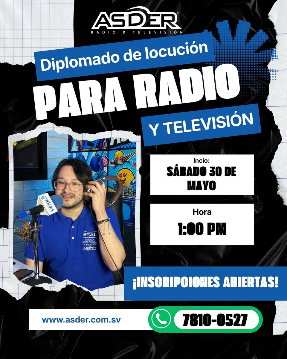 🎙️ ¡Inscripciones abiertas!
Forma tu voz y potencia tu talento con el Diplomado de Locución para Radio y Televisión con certificación internacional 🌎

📲 Más información: 7810-0527