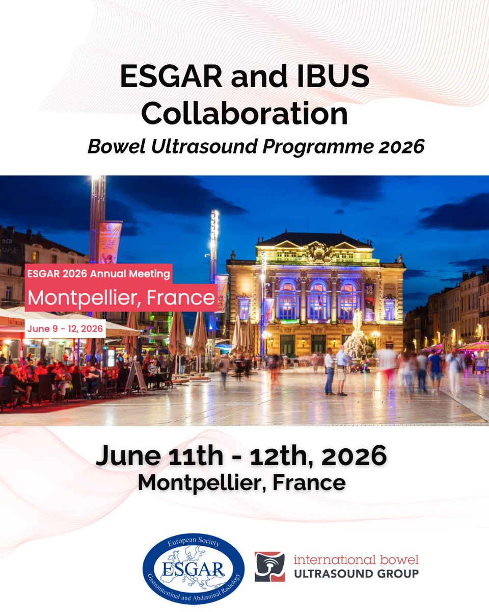 BowelUltrasound's tweet photo. �� We’re proud to announce the ESGAR and IBUS Collaboration - Bowel Ultrasound Programme for this year’s ESGAR 2026 Congress on June 11th - 12th in Montpellier, France!

👉 Take your IBD expertise to the next level - more information on our website: https://t.co/ktV8DgaNhO https://t.co/eQvOg7vfqa