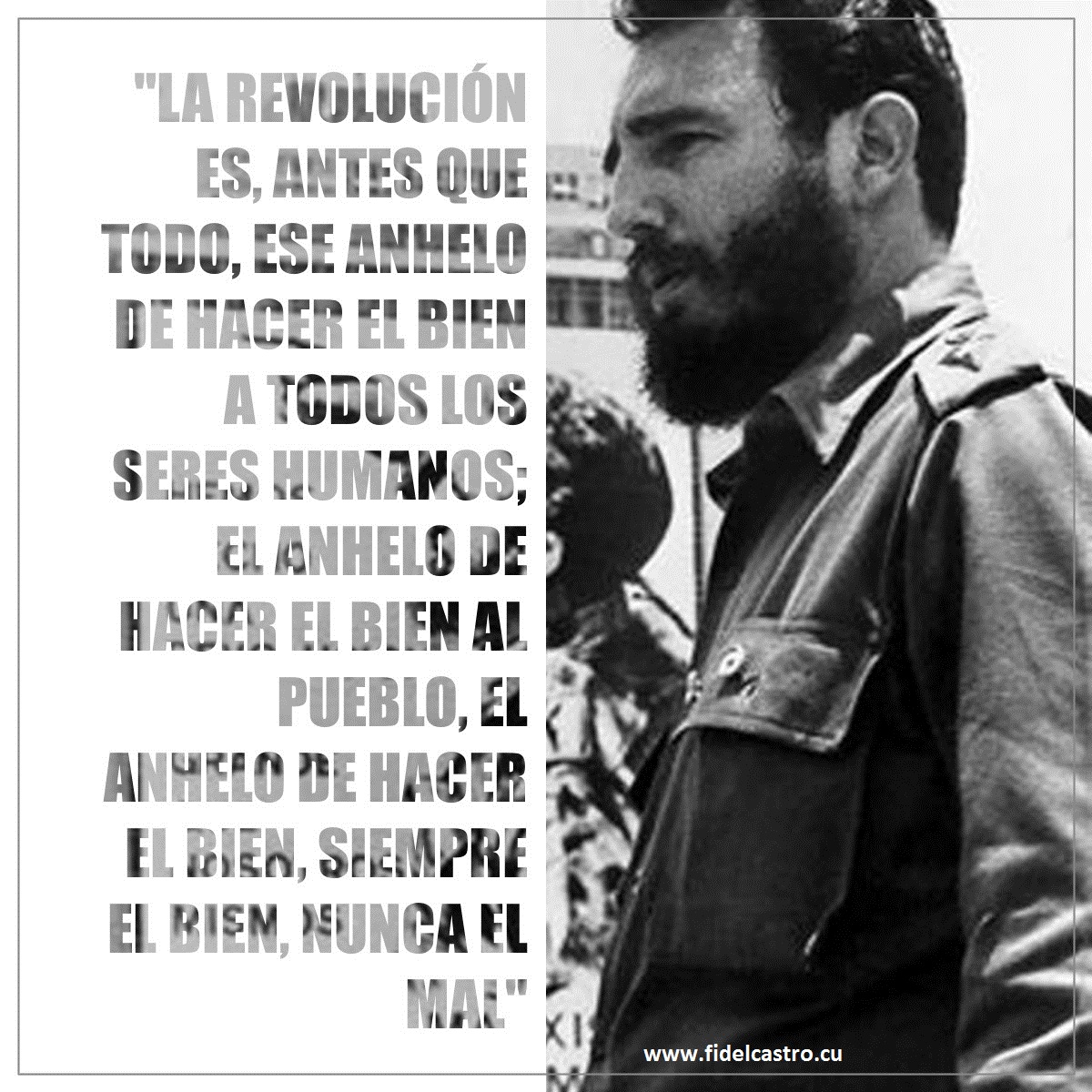 FSoldadodeIdeas's tweet image. 📅29 de abril de 1960 🎙️#FidelCastro: “La Revolución es, antes que todo, ese anhelo de hacer el bien a todos los seres humanos; el anhelo de hacer el bien al pueblo, el anhelo de hacer el bien, siempre el bien, nunca el mal”.

fidelcastro.cu
#100AñosConFidel #Cuba