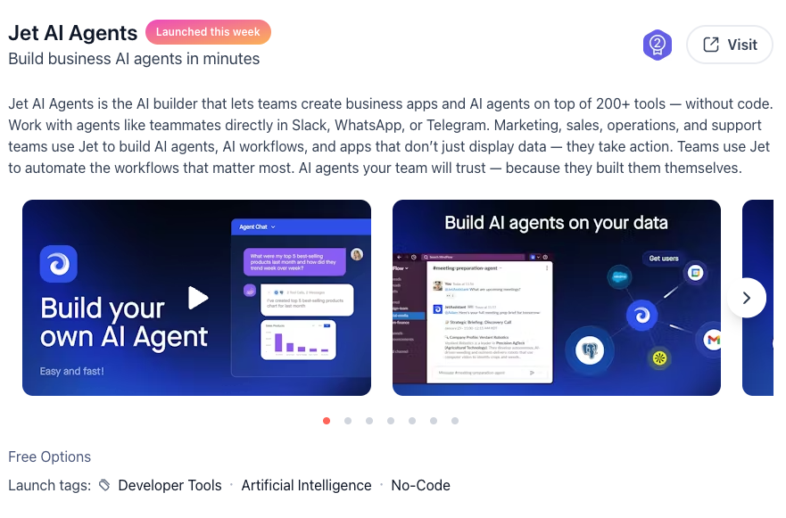 Jet_Admin's tweet photo. Jet AI Agents just landed in the @ProductHunt Daily newsletter — in front of 1M+ subscribers 🎉What a way to start the day.If you haven't seen what we're building yet, now's a good time 👀
🔗 https://t.co/h5ebBuYHqq https://t.co/29FbeJgHjV