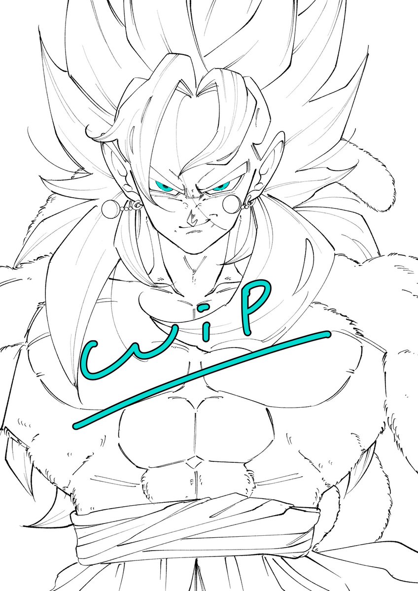 ドラゴンボール　ベジット4 線画
顔、悪くなくないですか？ど？
癖なの　少し髪の毛靡かせたくなるの
#dragonball
