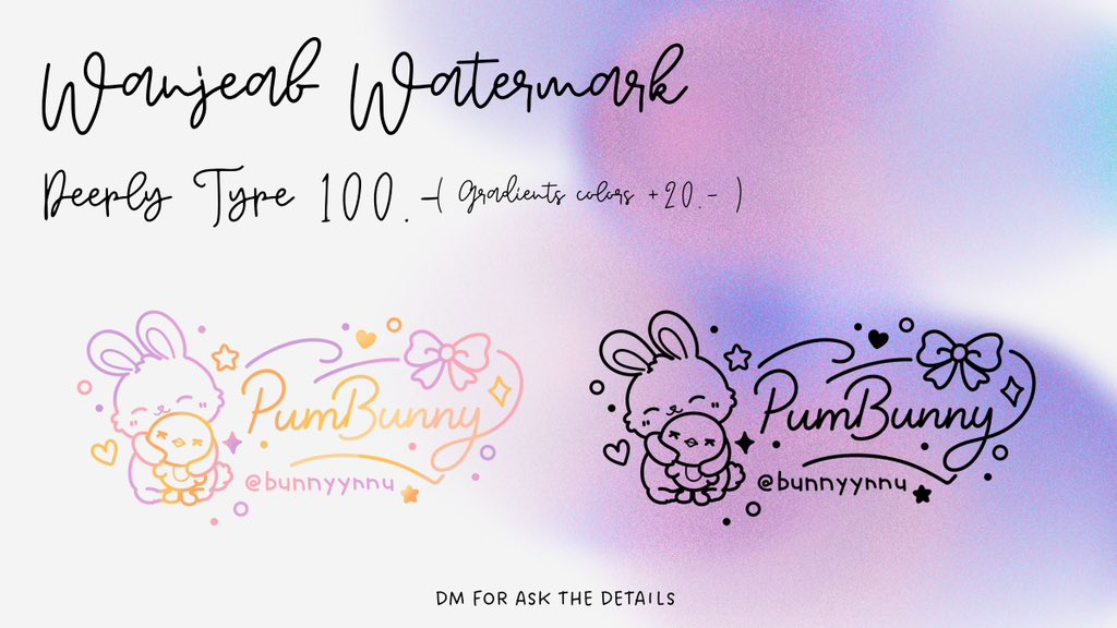 wanwannjeab's tweet photo. Ი︵𐑼 ⋆˚✿˖° Please kindly rt. 🎐🧸💫
Commission Watermark DEEPLY TYPE ♡

#รับออกแบบลายน้ำ #รับทำลายน้ำ #ออกแบบลายน้ำ #ลายน้ำ #commissionTH https://t.co/5XCe7PXPef