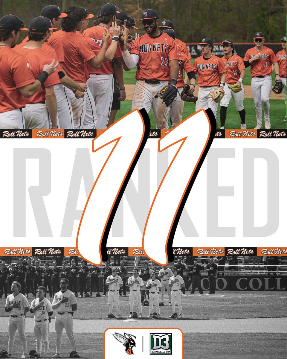 kzoobaseball's tweet photo. For this week’s poll, the Hornets come in ranked 11th in the country. 🐝⚾️

#d3baseball https://t.co/ez5xcJK5h3