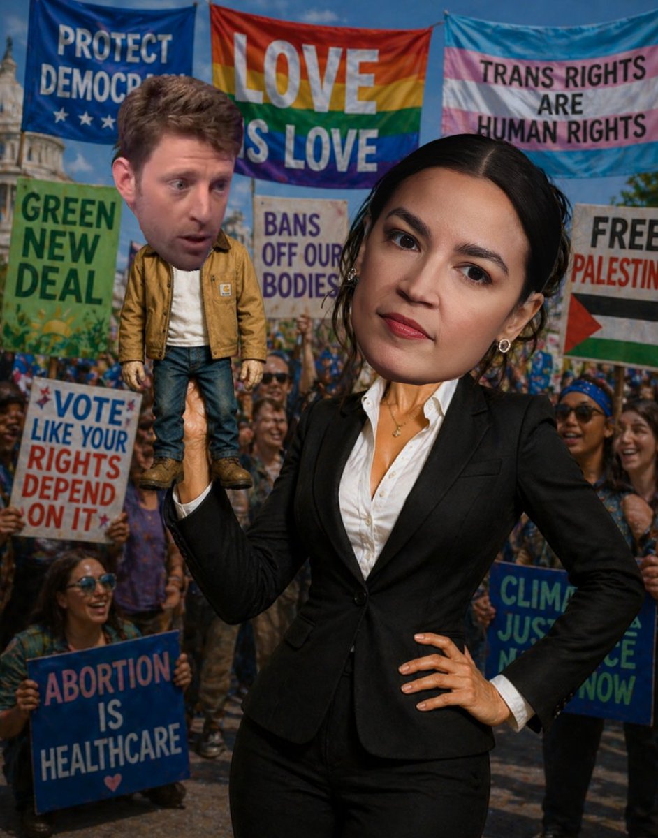 lemmiwinkster's tweet photo. AOC rolling into Montana to prop up her latest pocket-sized radical: Sam Forstag. 

Because nothing says “serious candidate for Congress” like being held up like a protest doll by New York’s favorite socialist while surrounded by every far-left banner in the book — Green New Deal, Free Palestine, “Abortion is Healthcare,” the works.  

Montana doesn’t need imported extremism in a tiny package. We need real representation, not this circus.  

#MTPol #MTNews #MTSen #MTLeg  @MTGOP @MTHouseGOP @MTSenateGOP @GovGianforte